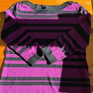 Purple and Black Striped Sweater with Button Accents Women’s S